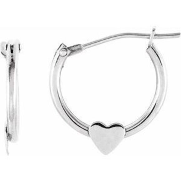 14K White Gold Hinged Hoop Earrings with HeartJewelry for Gift - 12.5mm
